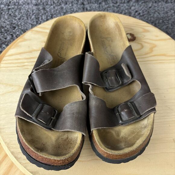 Leibmann Two Strap Sandals Womens 10 Mens 8 Leather Cork Sole Shoe German Made - Picture 5 of 10